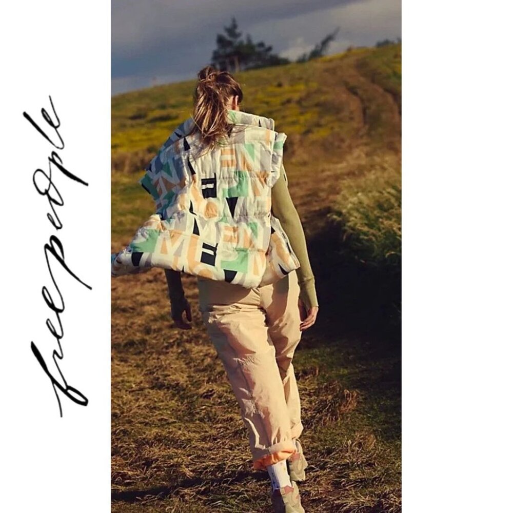 Free People FP Movement | In a Bubble Printed Puffer Vest in Blocked Logo NWT - Picture 3 of 12